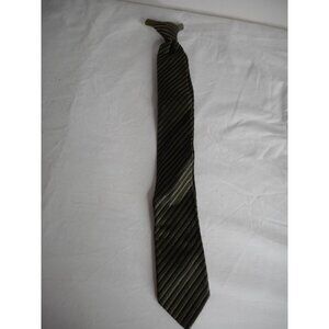 Vintage 70s Green Black Striped clip on Tie necktie - Estate Find